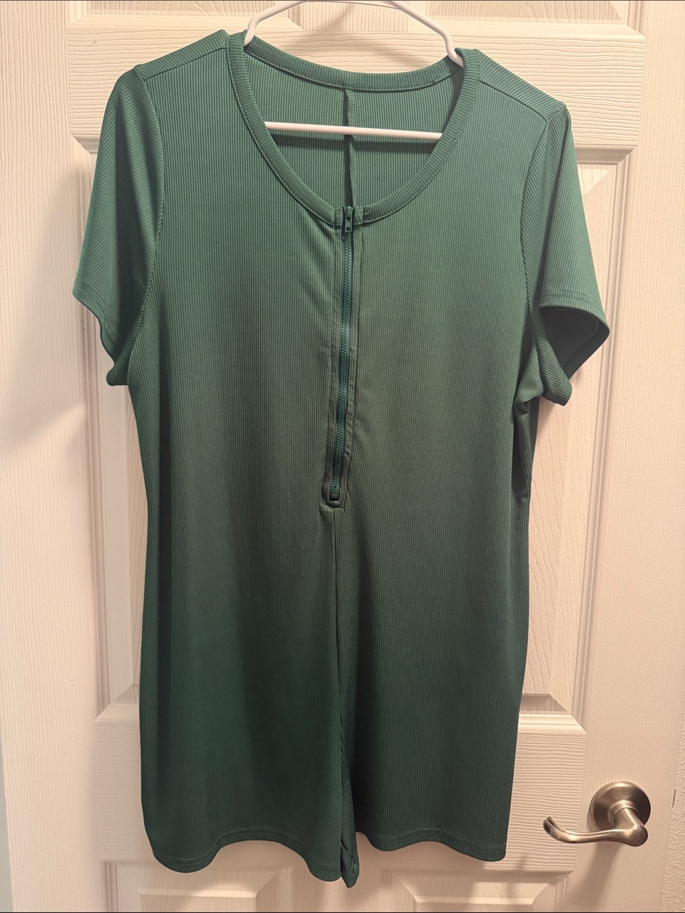 SHEIN Forest Green Short Sleeve Zipper Romper